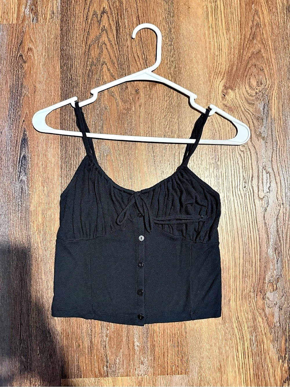 American Eagle Black Ruched Button Front Camisole